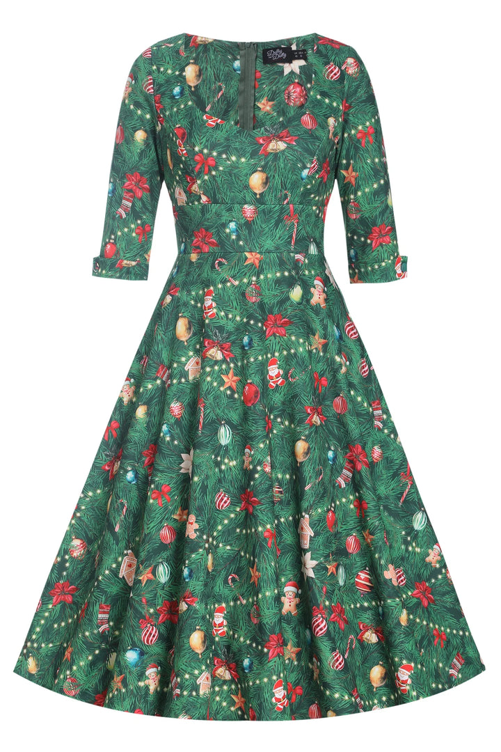 PREORDER - Scarlette Christmas Tree Swing Dress - Estimated dispatch 28th of October
