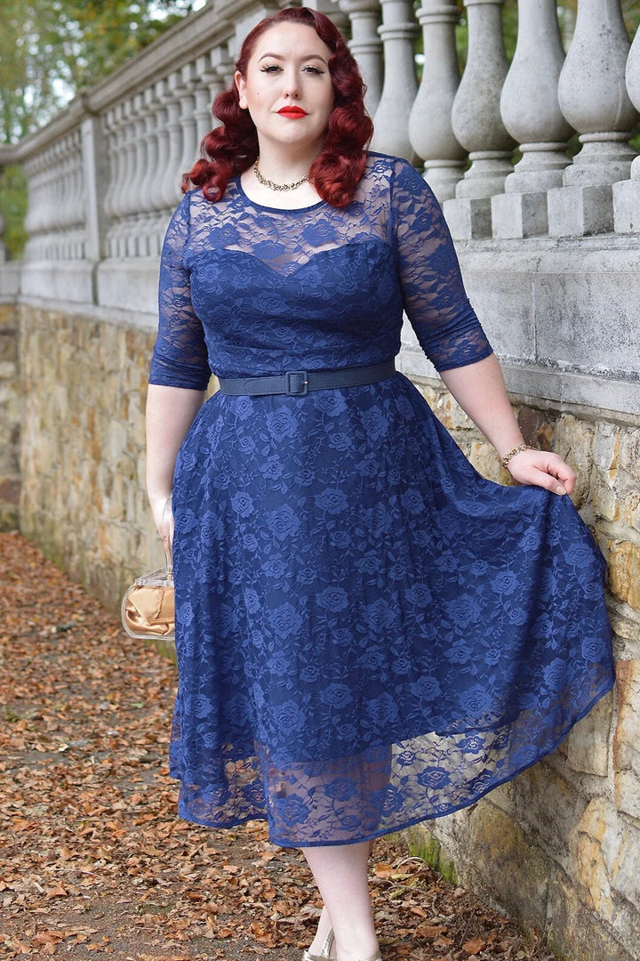 Madeline Long Sleeved Navy Lace Dress