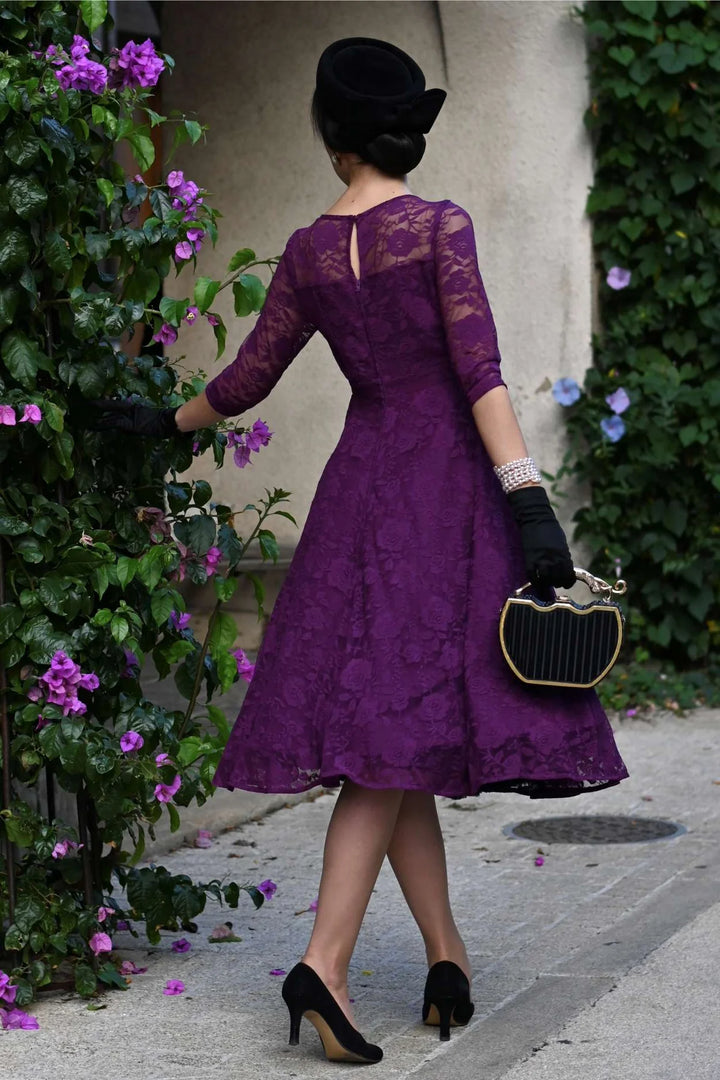 PREORDER - Madeline Long Sleeve Lace Dress in Purple - Expected dispatch 13th of August