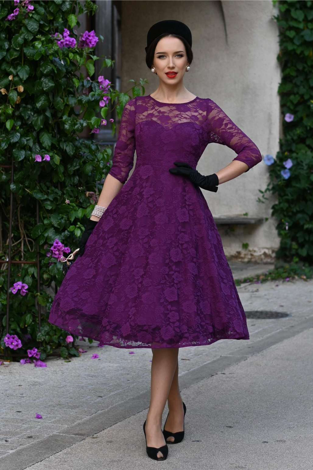PREORDER - Madeline Long Sleeve Lace Dress in Purple