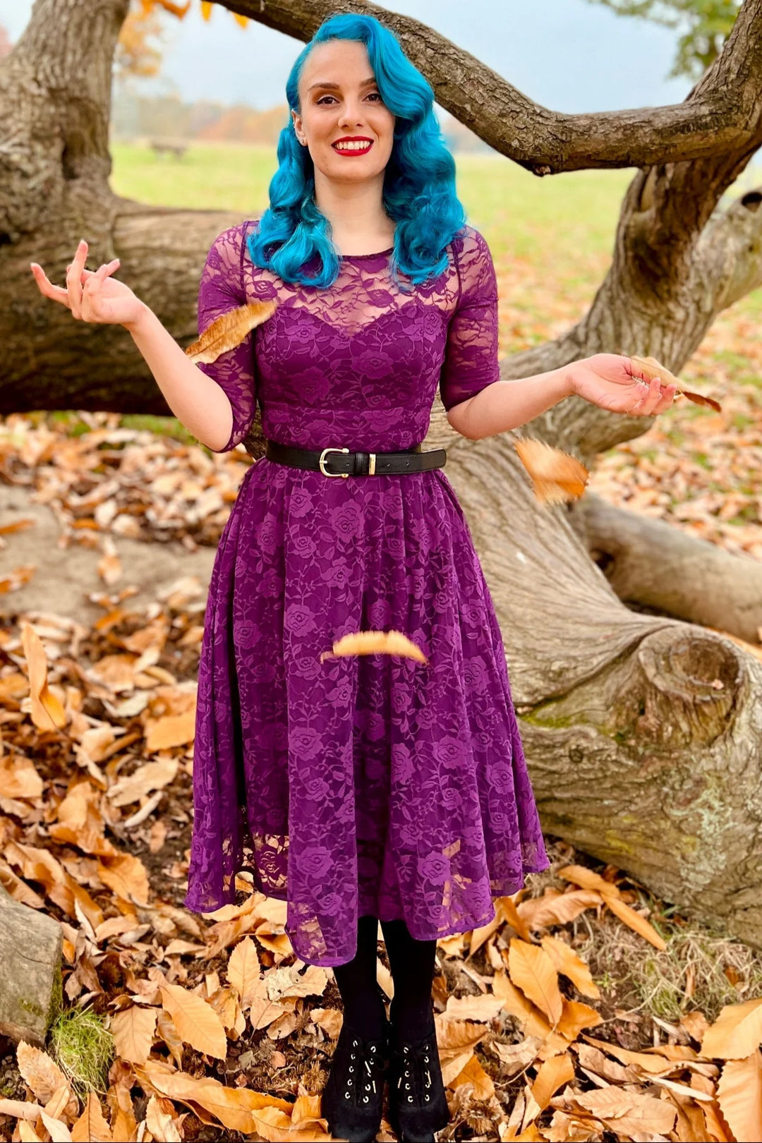 PREORDER - Madeline Long Sleeve Lace Dress in Purple - Expected dispatch 13th of August