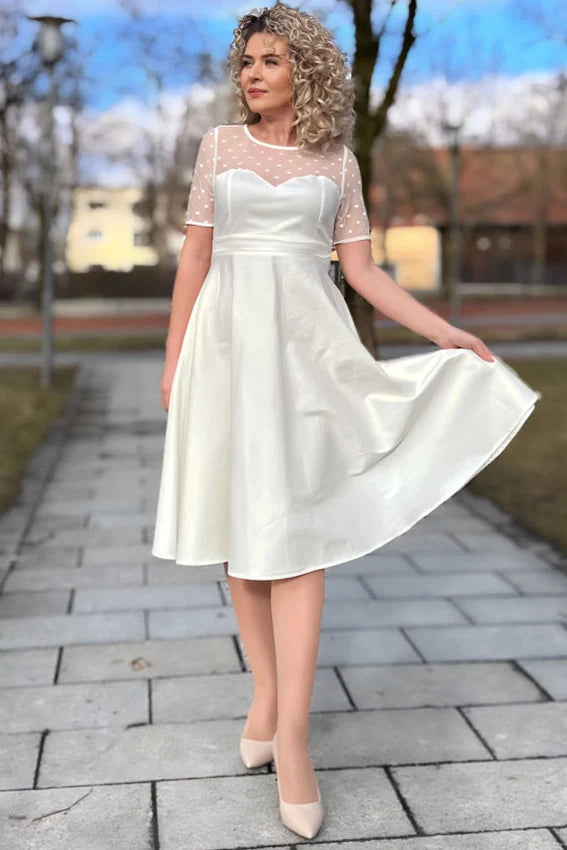 Elizabeth Short Sleeved Polka Dot Mesh Dress