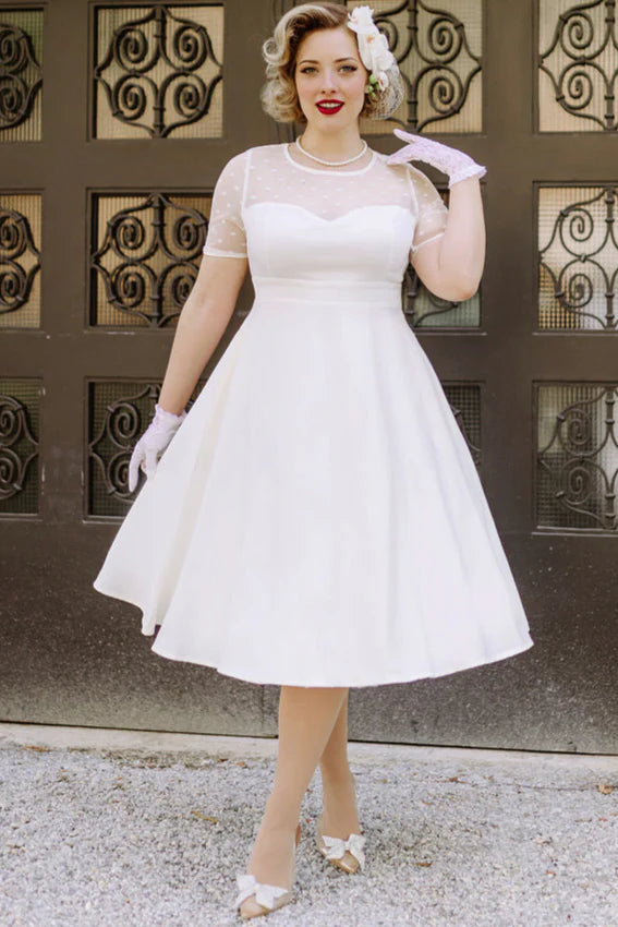 Elizabeth Short Sleeved Polka Dot Mesh Dress