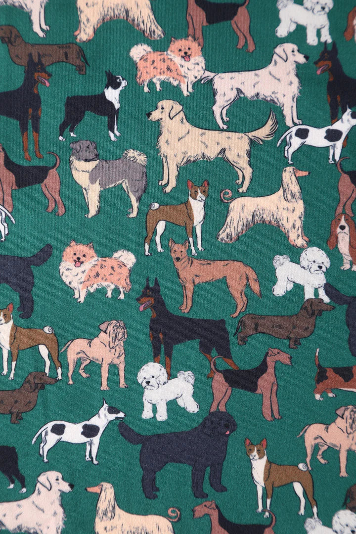Matilda Green Dog Print Wrap Dress - Preorder for dispatch 16th September