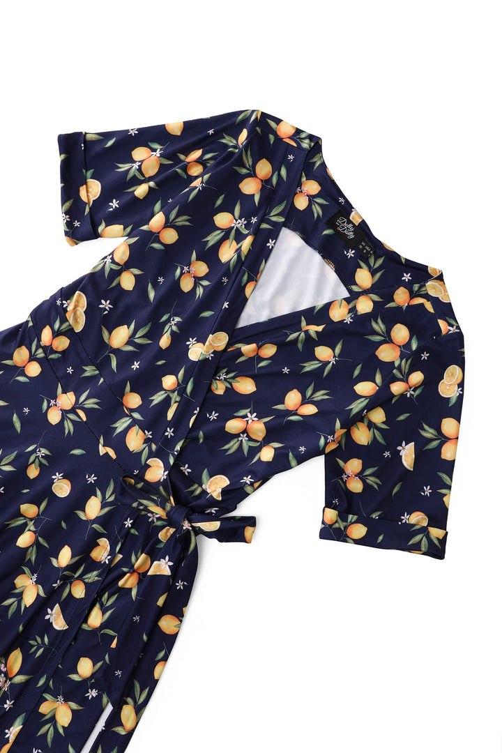 PREORDER - Matilda Navy Blue Lemon Wrap Dress - Expected dispatch date 1st of July