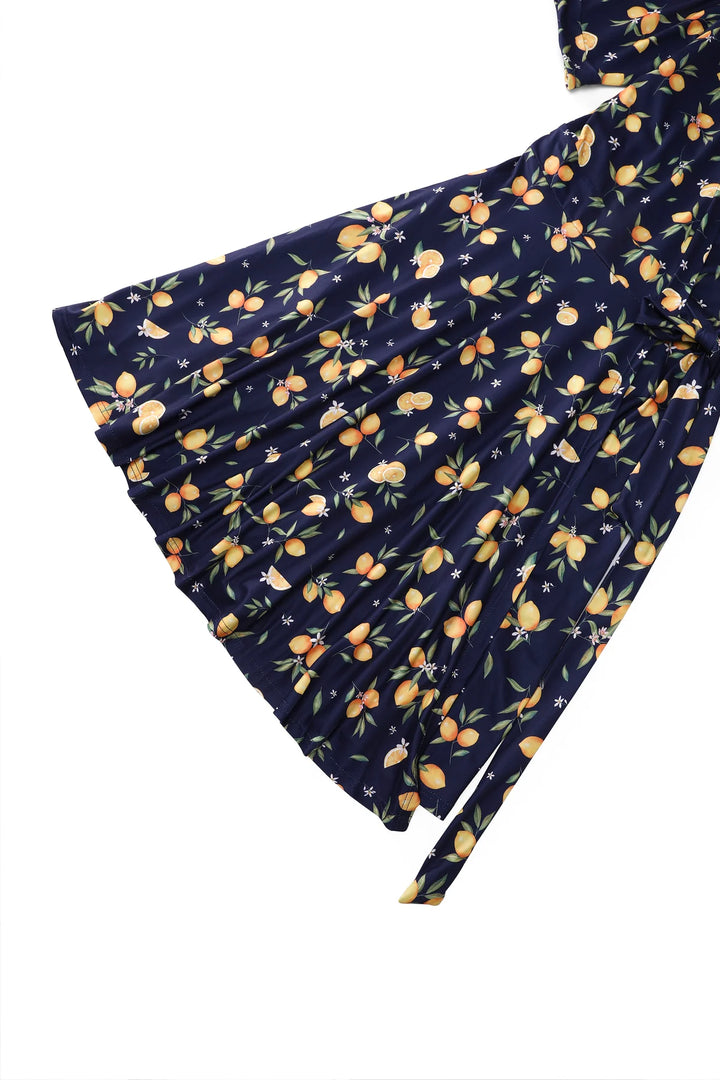 PREORDER - Matilda Navy Blue Lemon Wrap Dress - Expected dispatch date 1st of July