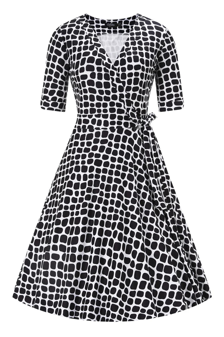 PREORDER - Matilda White & Black Pebble Wrap Dress - Expected dispatch date 3rd June