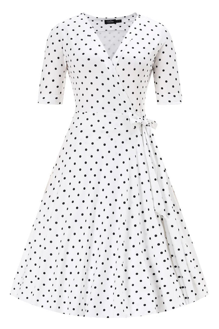 PREORDER - Matilda White Polka Wrap Dress - Expected dispatch date 3rd June