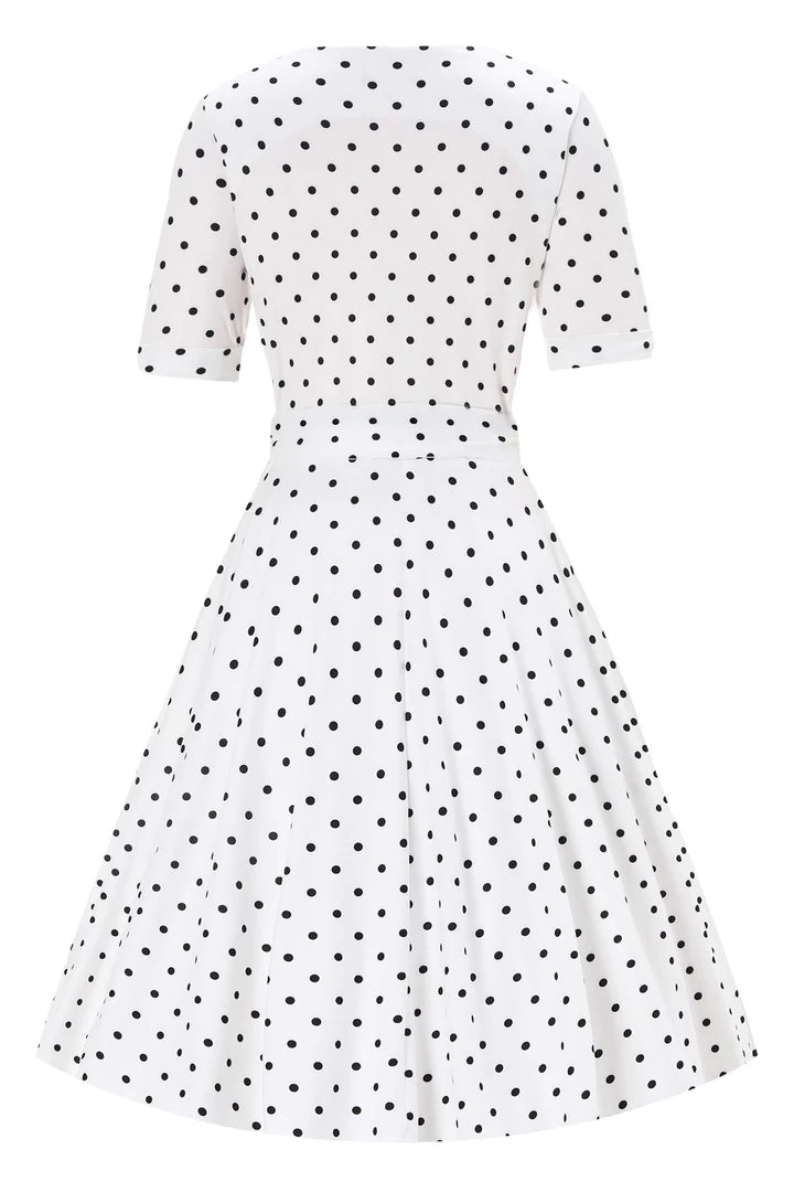 PREORDER - Matilda White Polka Wrap Dress - Expected dispatch date 3rd June