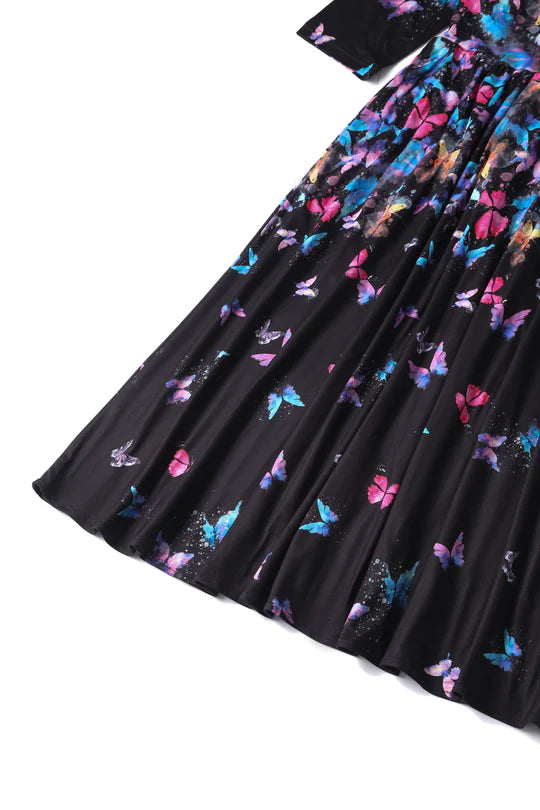 Billie Black Butterfly Swing Dress - Preorder for dispatch 4th September