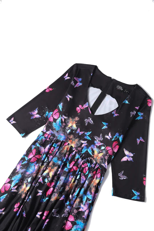 Billie Black Butterfly Swing Dress - Preorder for dispatch 4th September