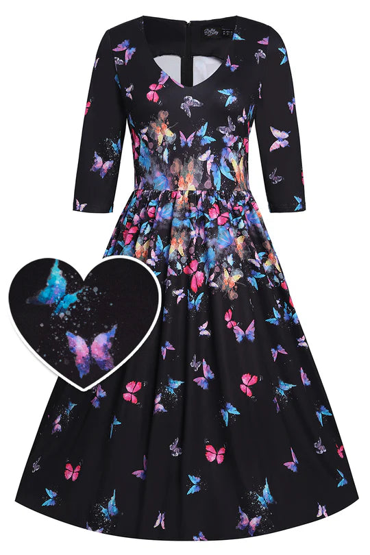 Billie Black Butterfly Swing Dress - Preorder for dispatch 4th September