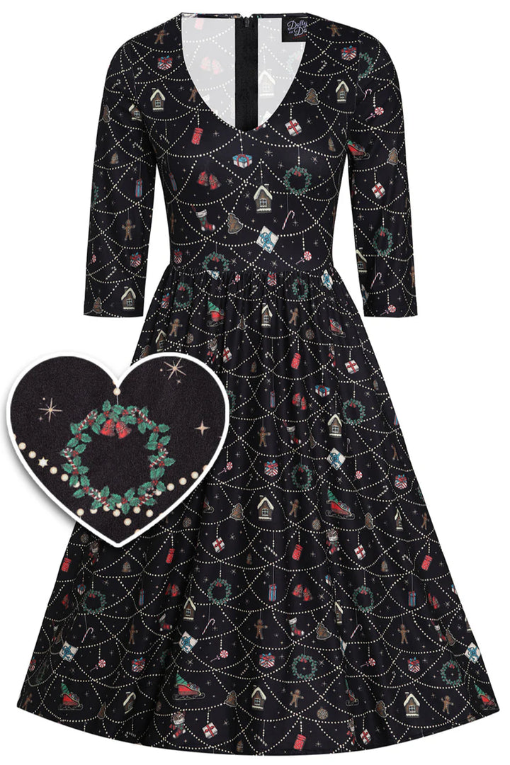 PREORDER - Billie Black Christmas Ornament Dress - Estimated dispatch 30th of October