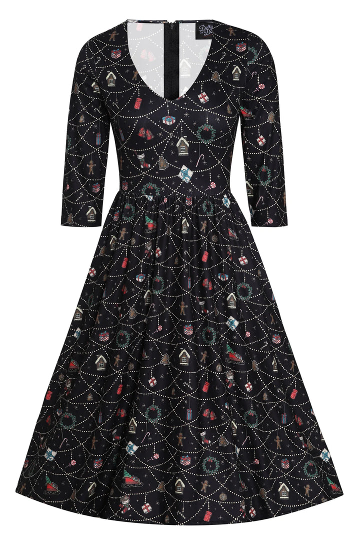 PREORDER - Billie Black Christmas Ornament Dress - Estimated dispatch 30th of October