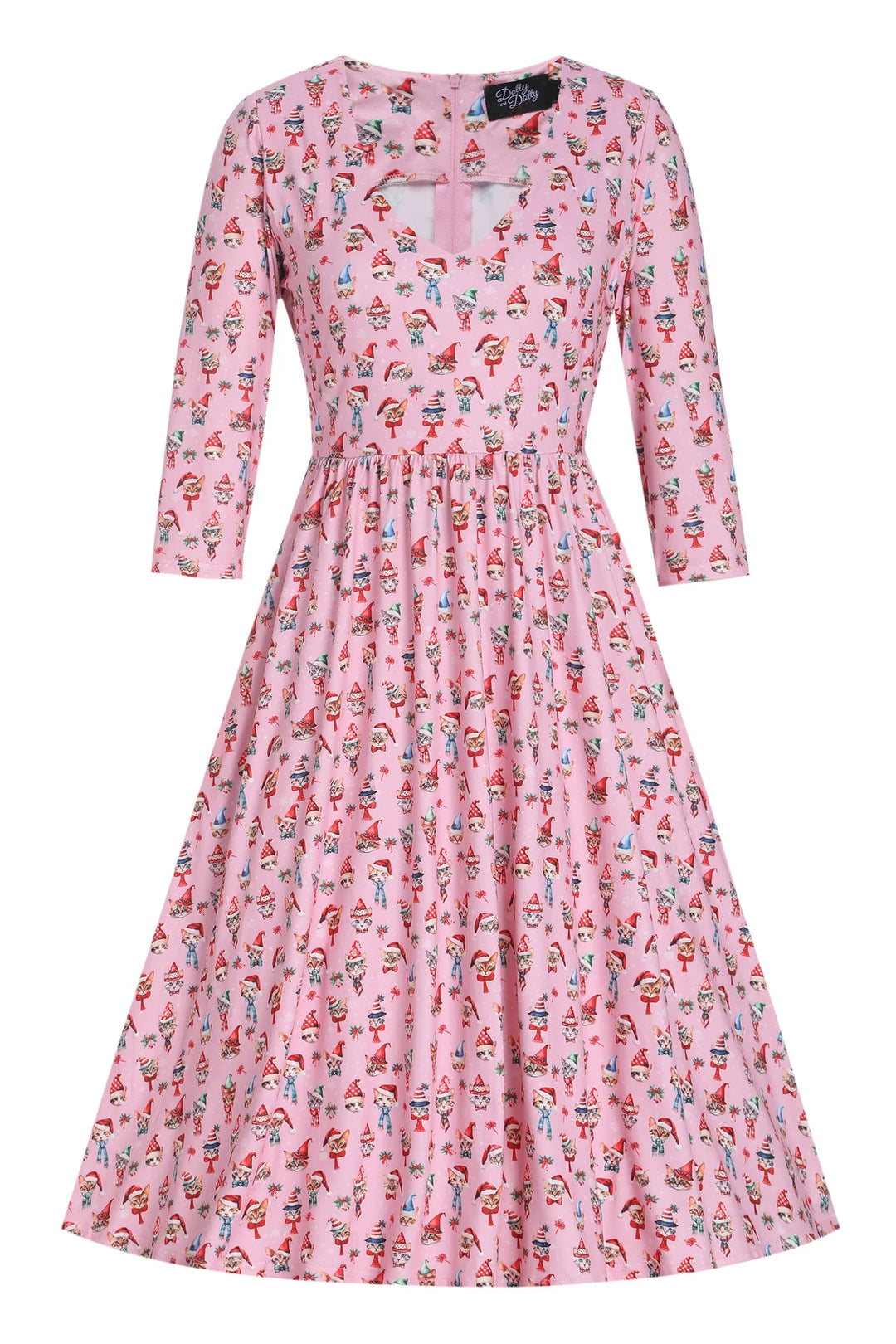 PREORDER - Billie Pink Christmas Cat Dress - Estimated dispatch 30th of October