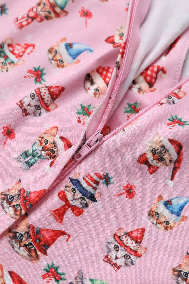 PREORDER - Billie Pink Christmas Cat Dress - Estimated dispatch 30th of October