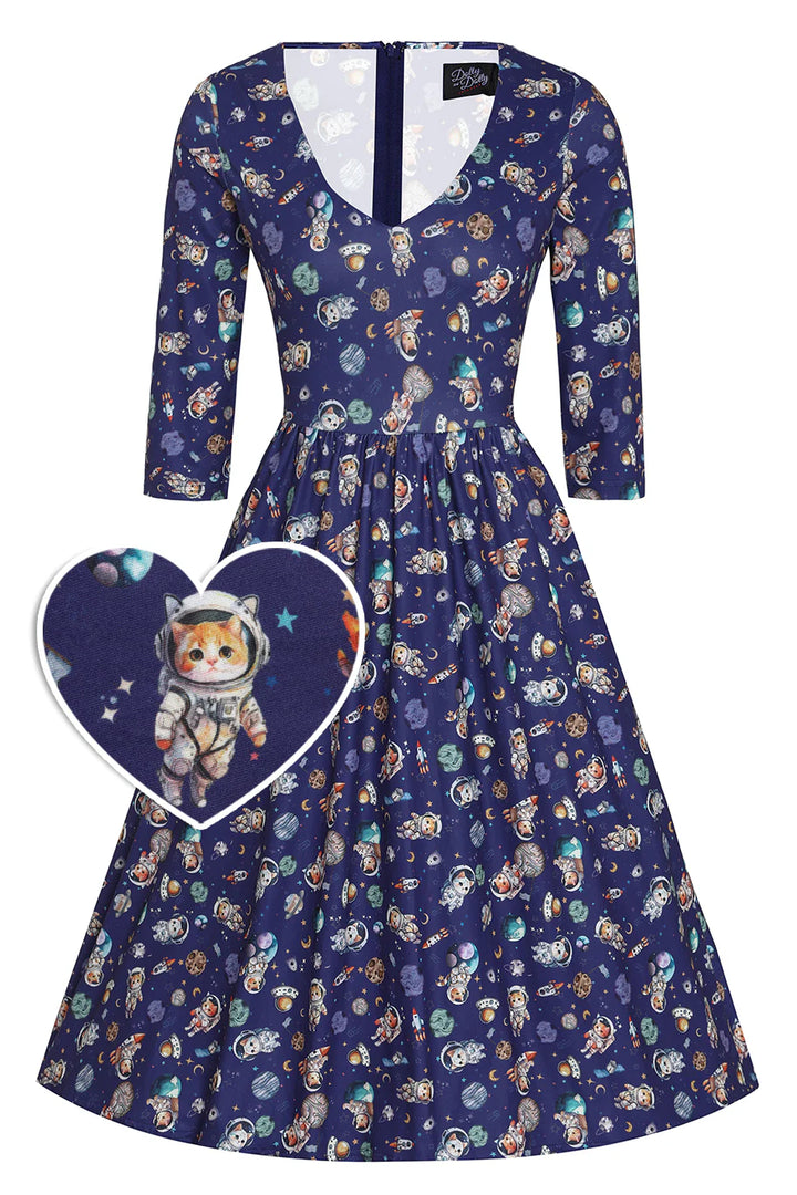 PREORDER - Billie Space Cats Dress - Expected dispatch date 3rd of June