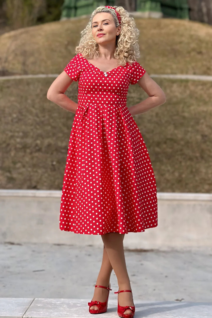 PREORDER - Lily Dress in Red Polka - Estimated dispatch 30th of October