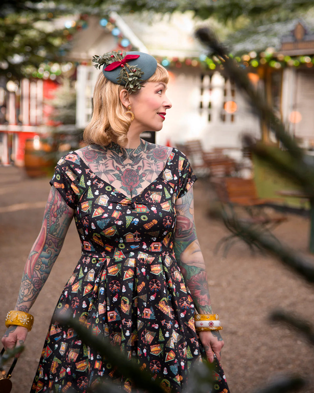 PREORDER - Lily Black Christmas Fair Swing Dress - Estimated dispatch 30th of October