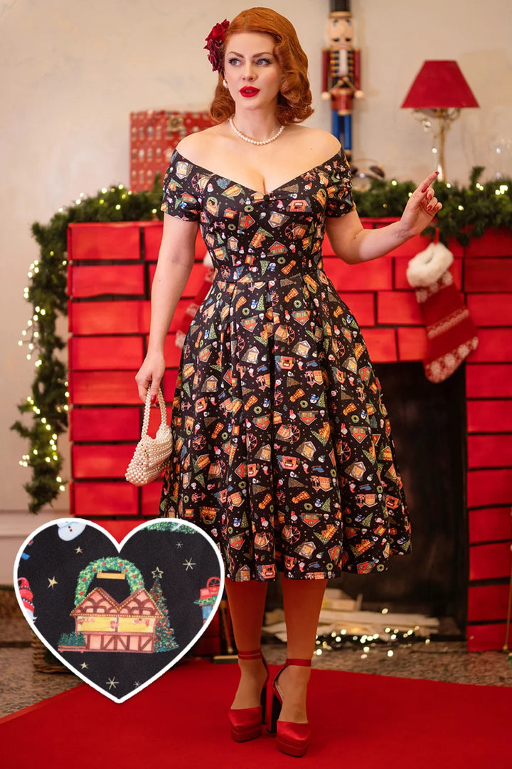 PREORDER - Lily Black Christmas Fair Swing Dress - Estimated dispatch 3rd of November