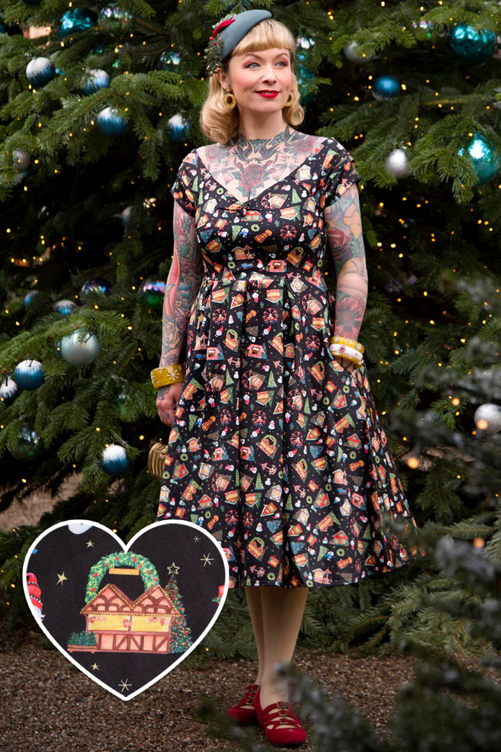 PREORDER - Lily Black Christmas Fair Swing Dress - Estimated dispatch 30th of October