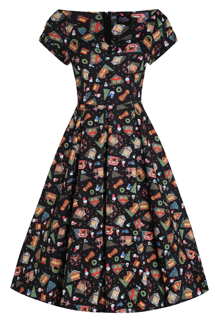 PREORDER - Lily Black Christmas Fair Swing Dress - Estimated dispatch 30th of October