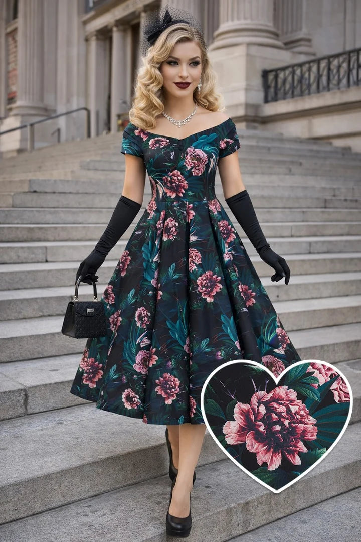 PREORDER - Lily Black Garden Swing Dress - Expected dispatch 15th of September