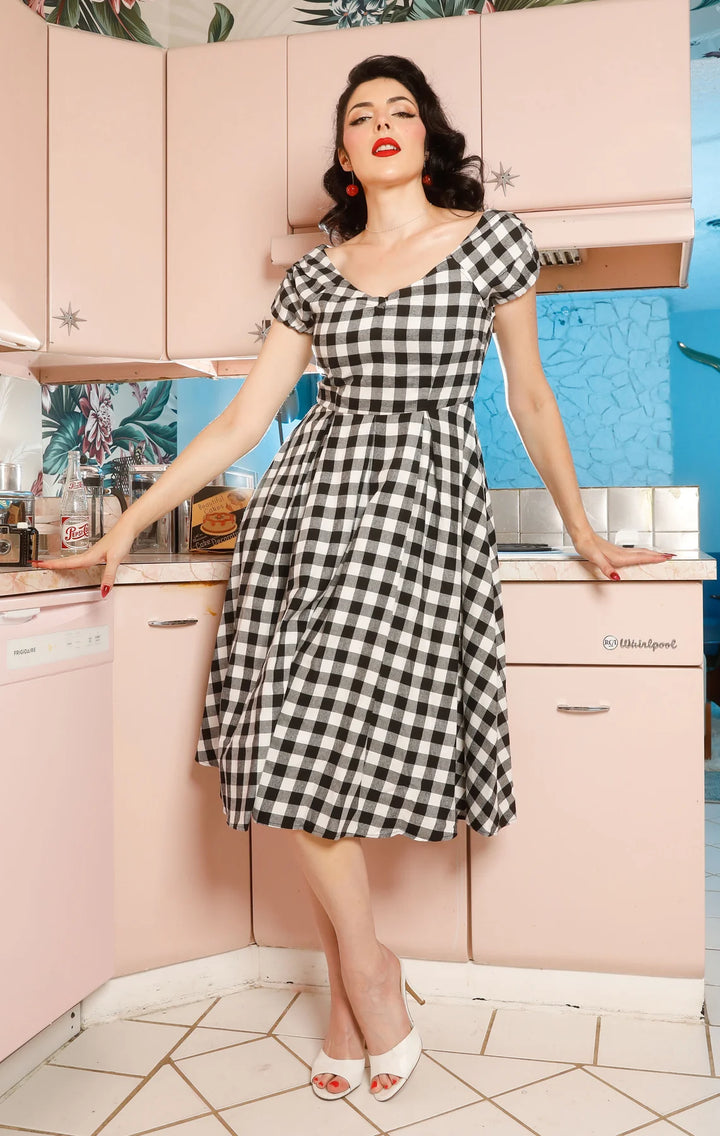 PREORDER - Lily Dress in Black and White Gingham - Estimated dispatch 30th of October