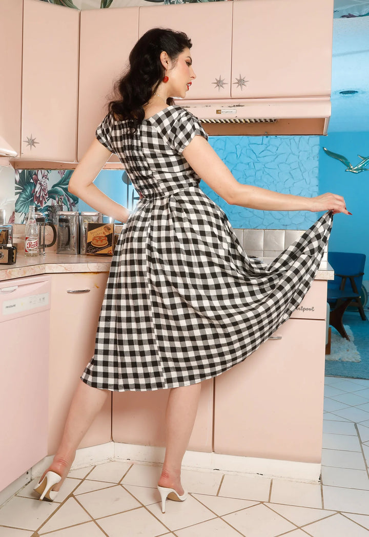 PREORDER - Lily Dress in Black and White Gingham - Estimated dispatch 30th of October