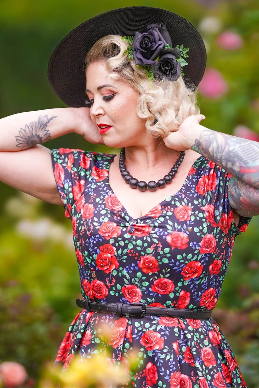 Lily Red Roses Dress - Preorder for dispatch 12th September