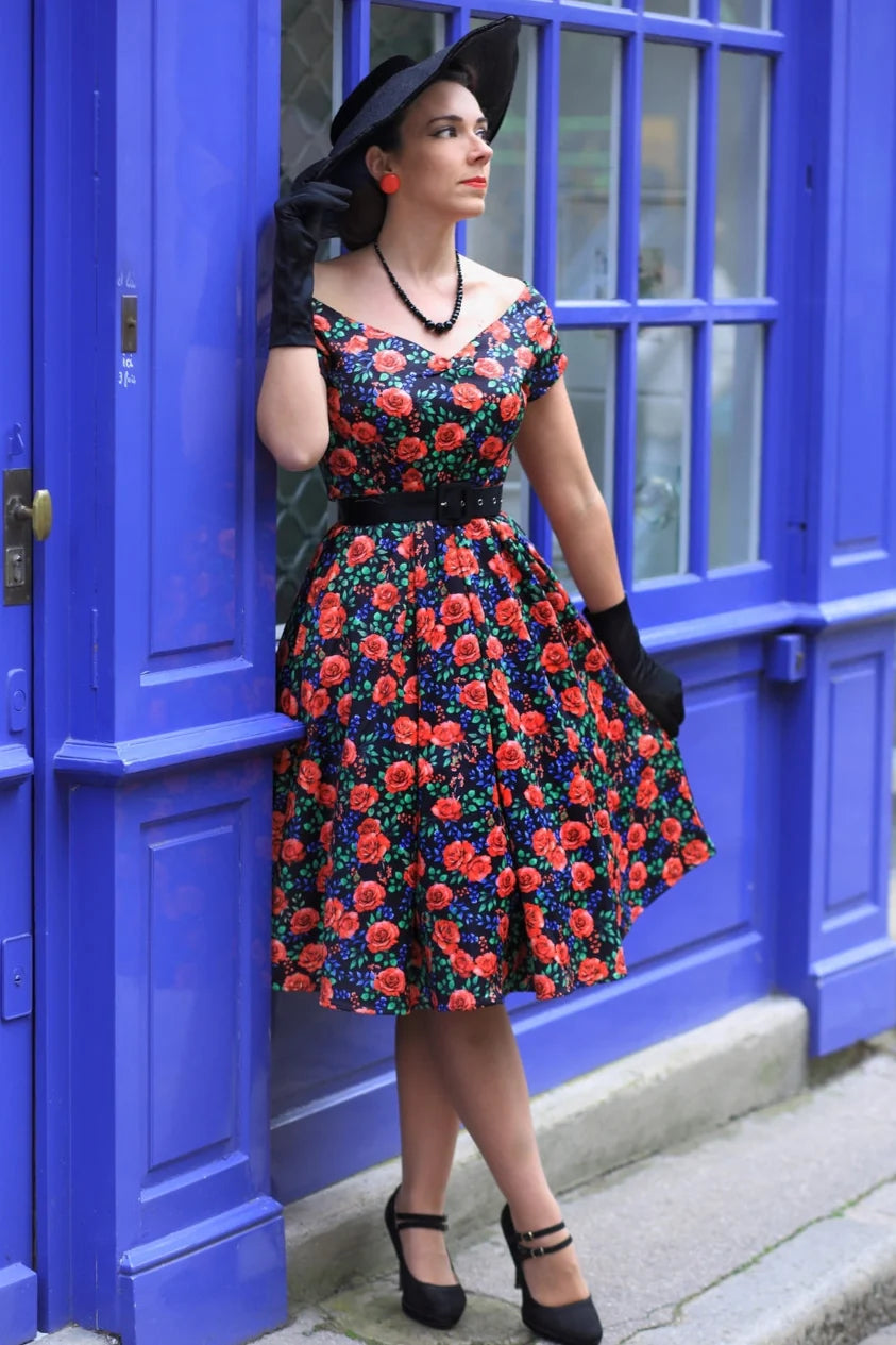 PREORDER - Lily Red Roses Swing Dress - Expected dispatch 15th of September