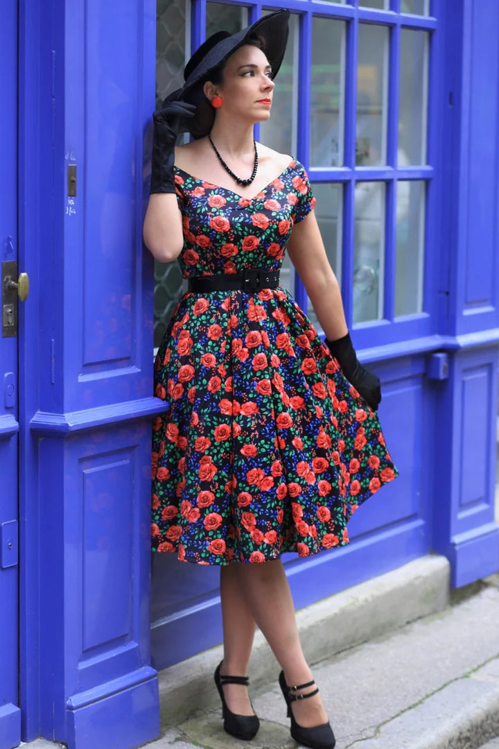 PREORDER - Lily Red Roses Swing Dress - Expected dispatch 15th of September