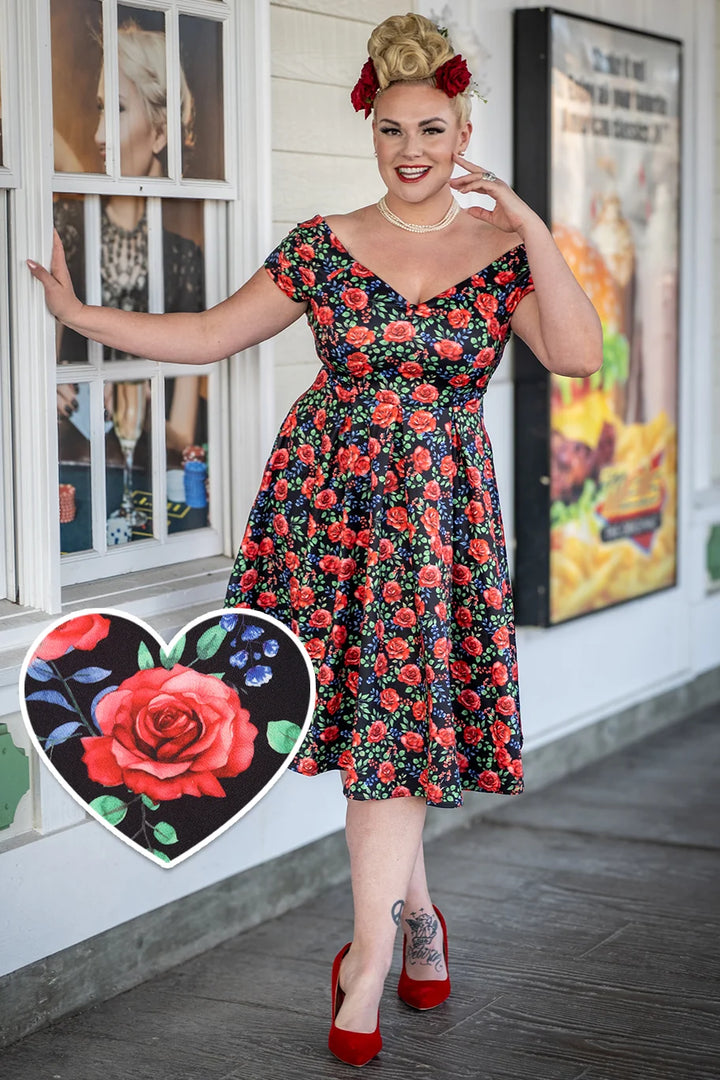 PREORDER - Lily Red Roses Swing Dress - Expected dispatch 15th of September