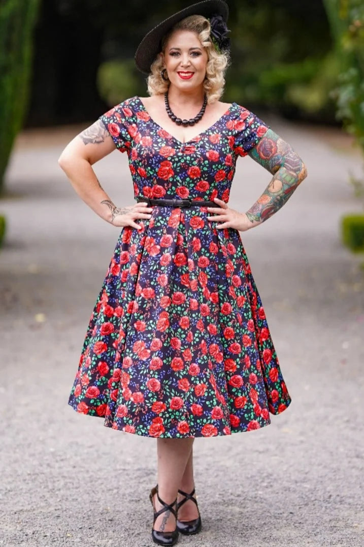 PREORDER - Lily Red Roses Swing Dress - Expected dispatch 15th of September