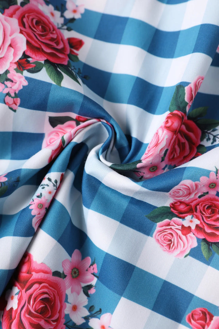 PREORDER - Lily 50's Blue Rose Swing Dress - Expected dispatch 15th of September