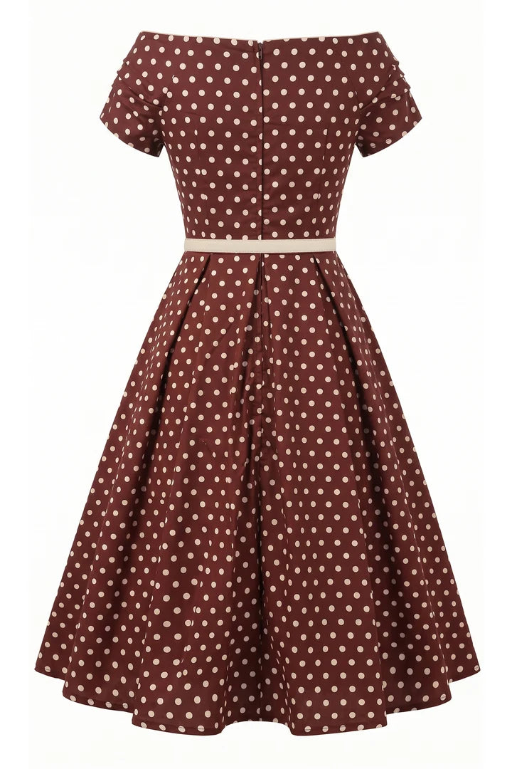 PREORDER - Lily Brown and White Polka Swing Dress - Expected dispatch 15th of September