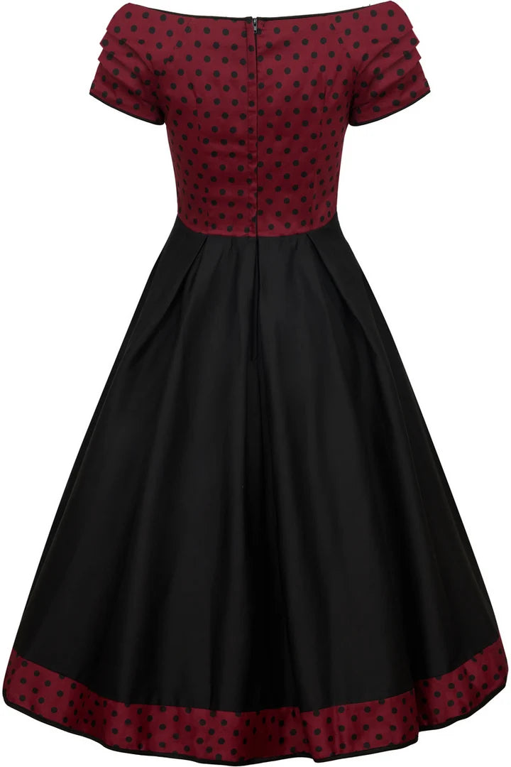 PREORDER - Lily Burgundy Polka Dot Swing Dress - Expected dispatch date 27th of October
