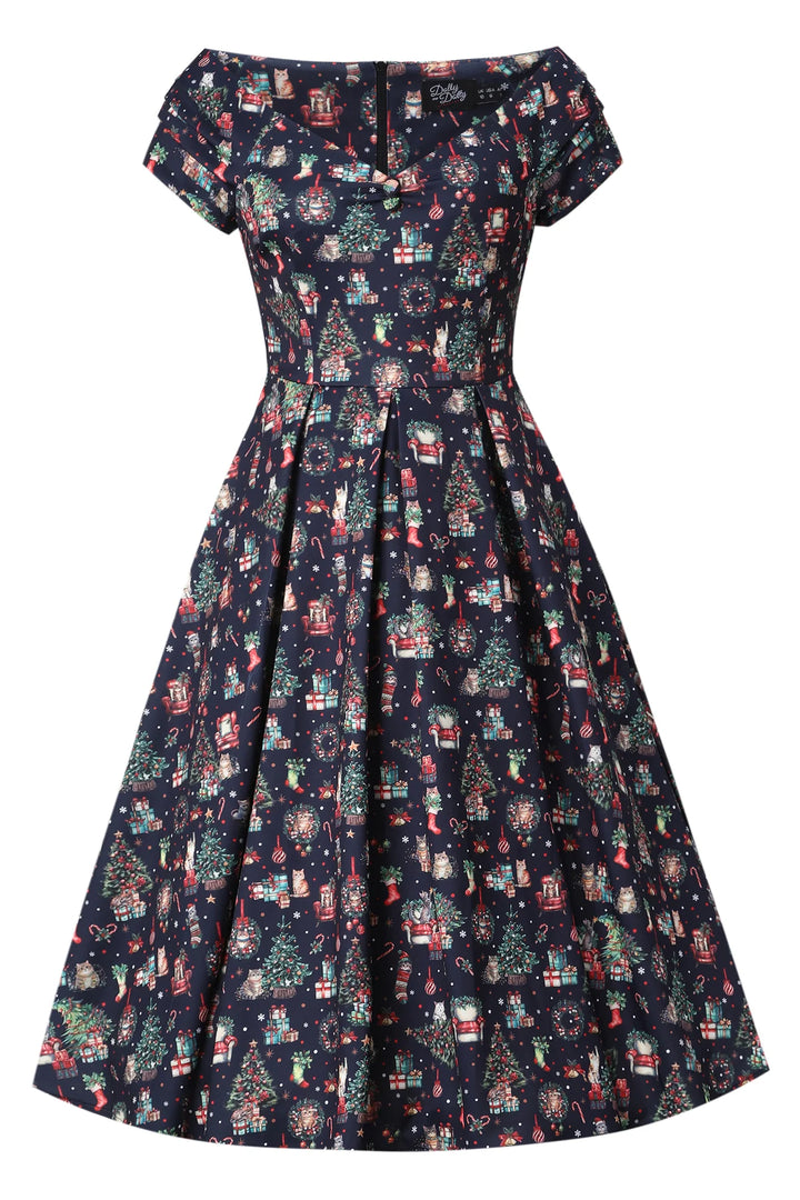 PREORDER - Lily Christmas Cats Swing Dress - Estimated dispatch 30th of October