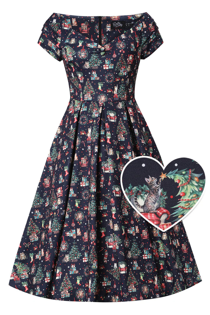 PREORDER - Lily Christmas Cats Swing Dress - Estimated dispatch 30th of October