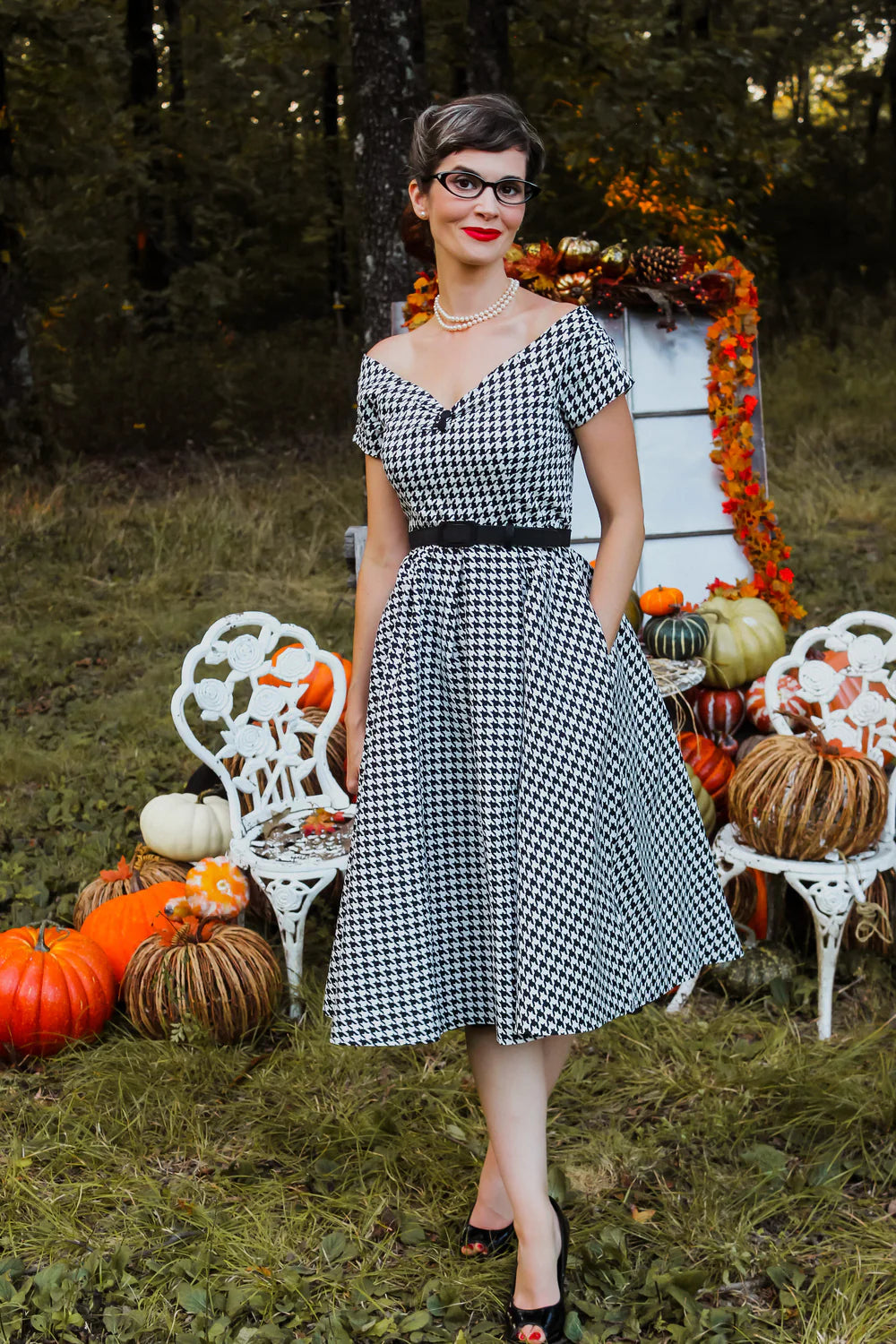 Lily Dog Tooth Swing Dress