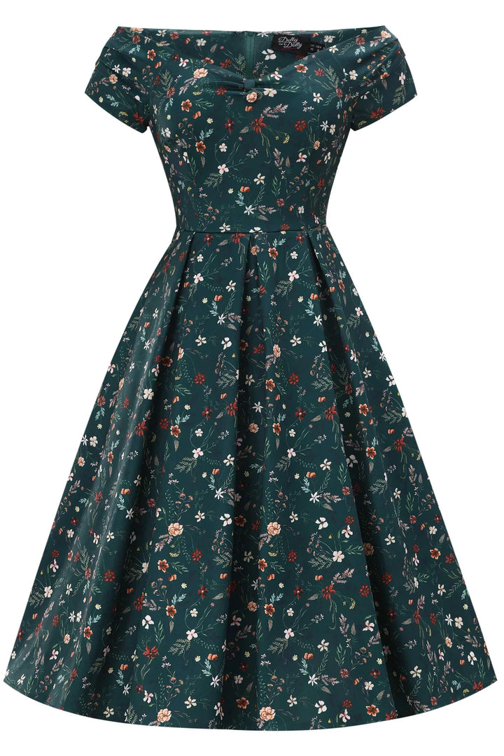 Lily Emerald Floral Swing Dress - Preorder for dispatch 12th of September