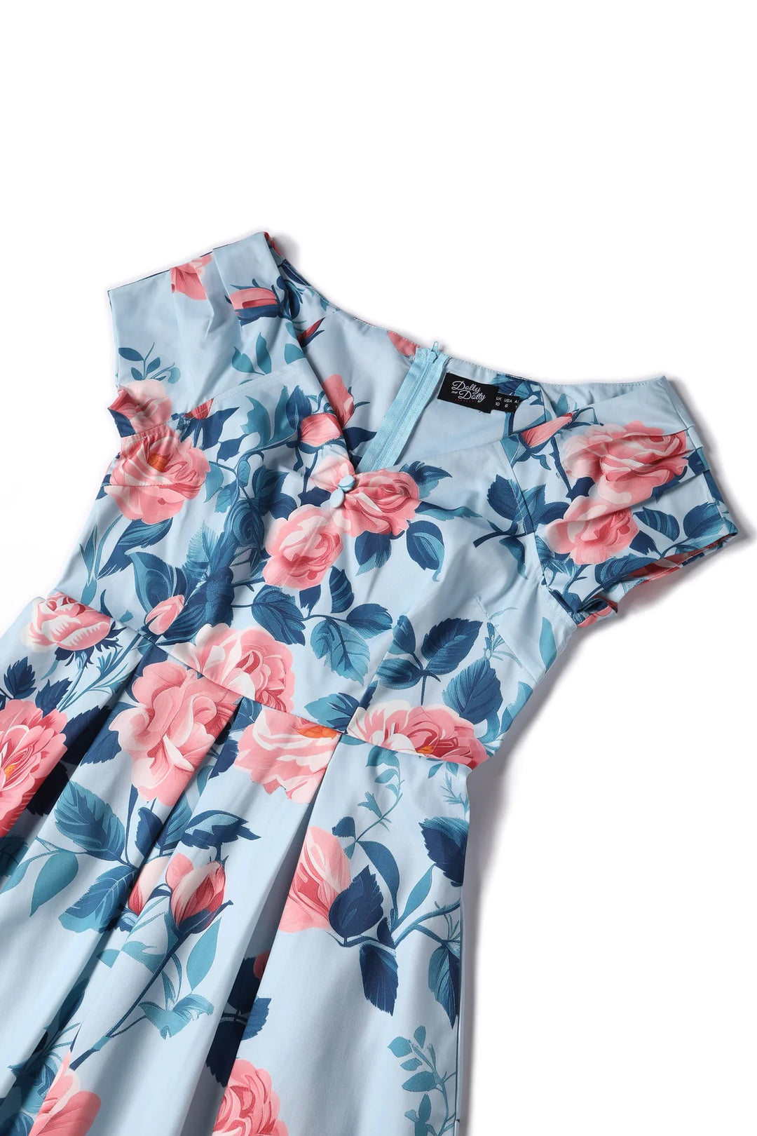 PREORDER - Lily Light Blue and Coral Rose Dress - Expected dispatch 9th October