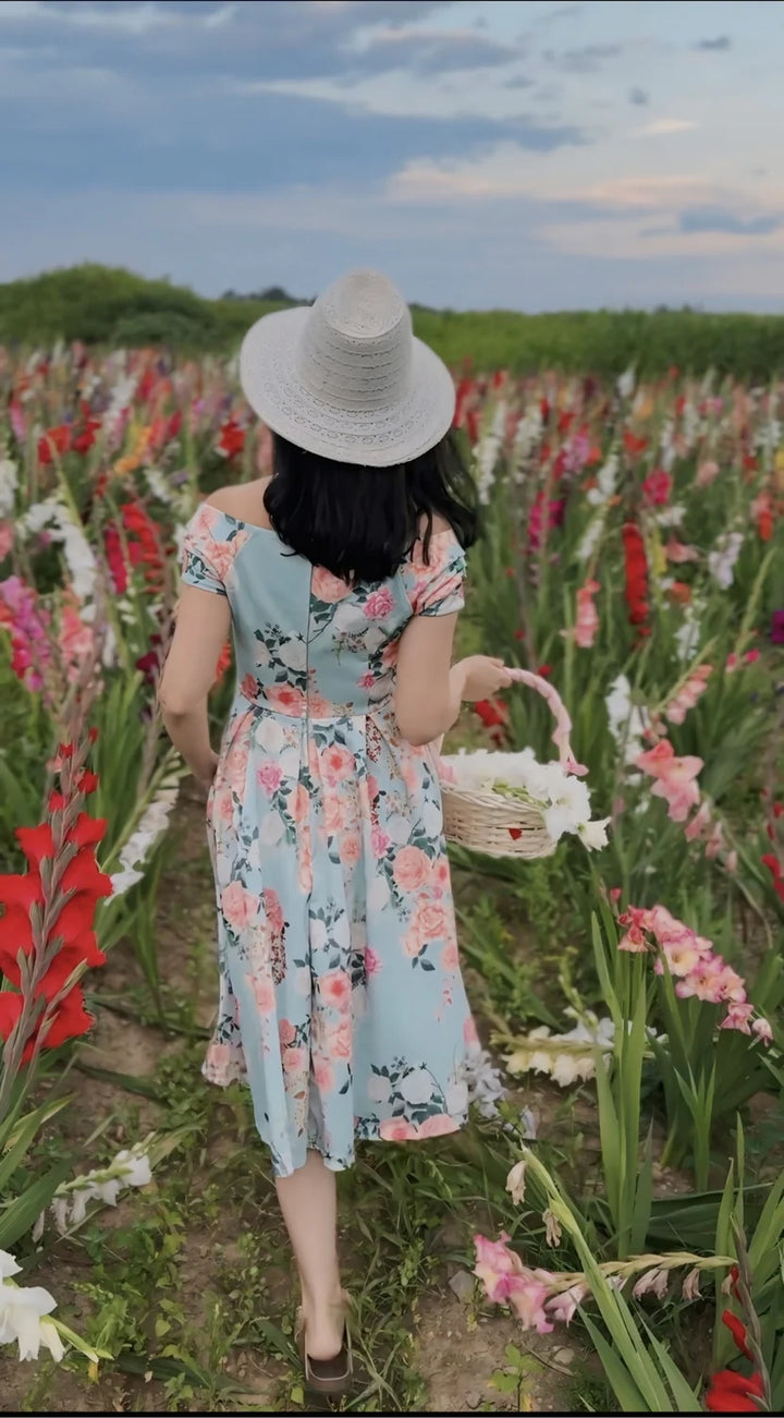 Lily Mint Floral Swing Dress - Preorder for dispatch 12th of September