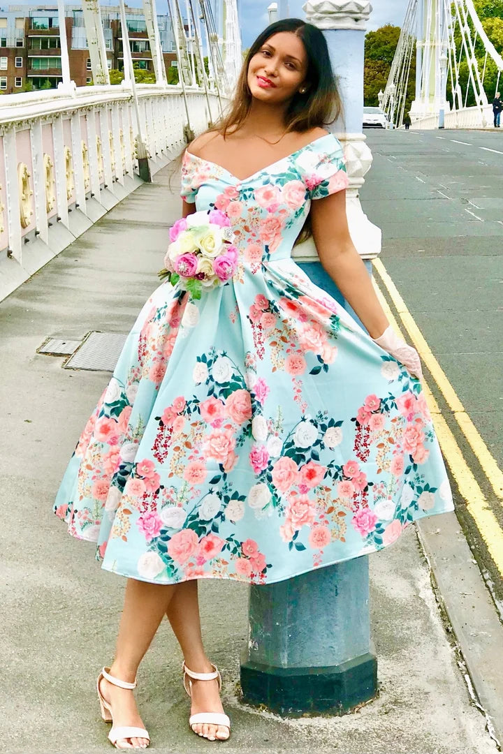 PREORDER - Lily 50s Style Floral in Mint Dress - Expected dispatch 15th of September