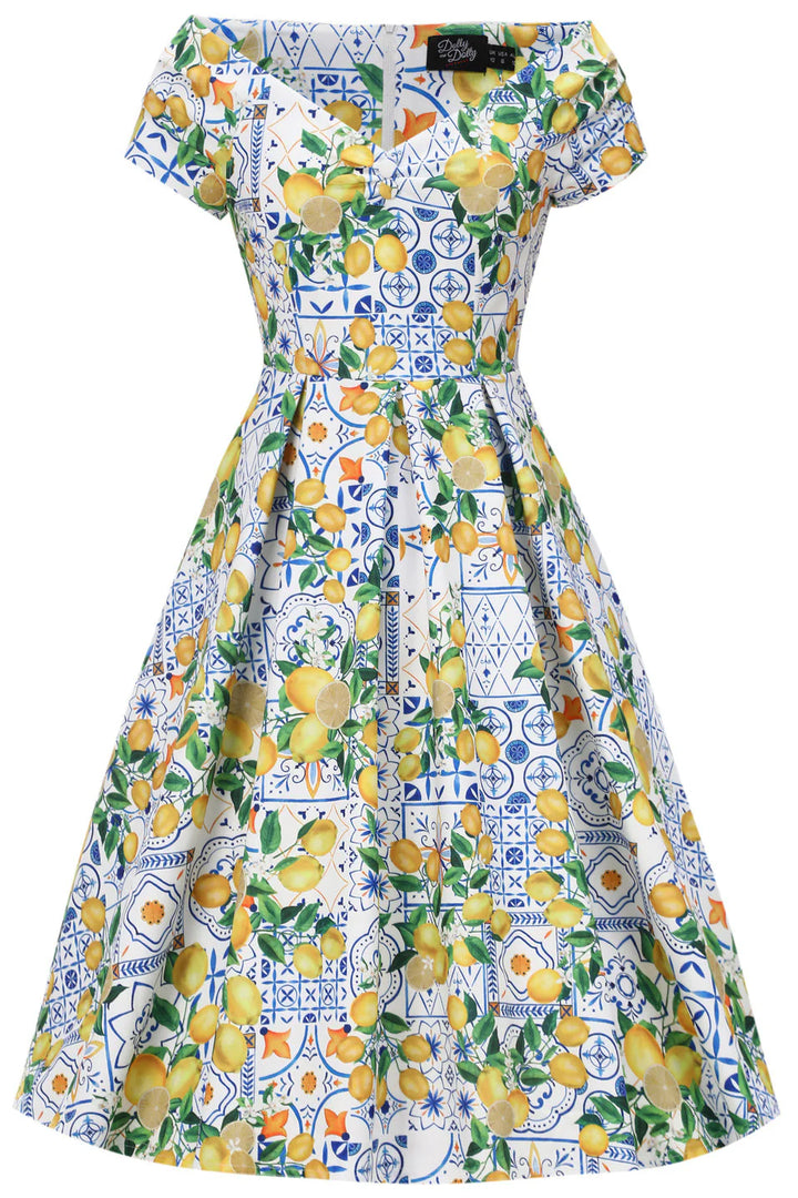 Lily Mediterranean Lemon Print Swing Dress - Preorder for dispatch 12th of September