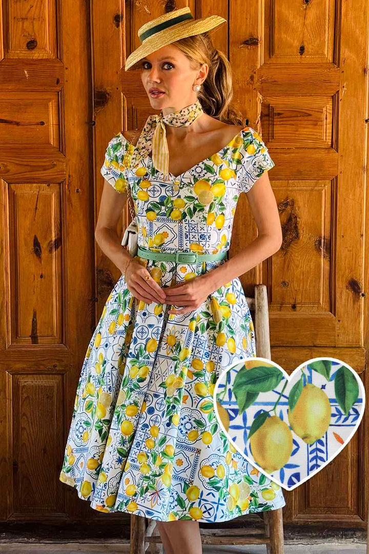 Lily Mediterranean Lemon Print Swing Dress - Preorder for dispatch 12th of September