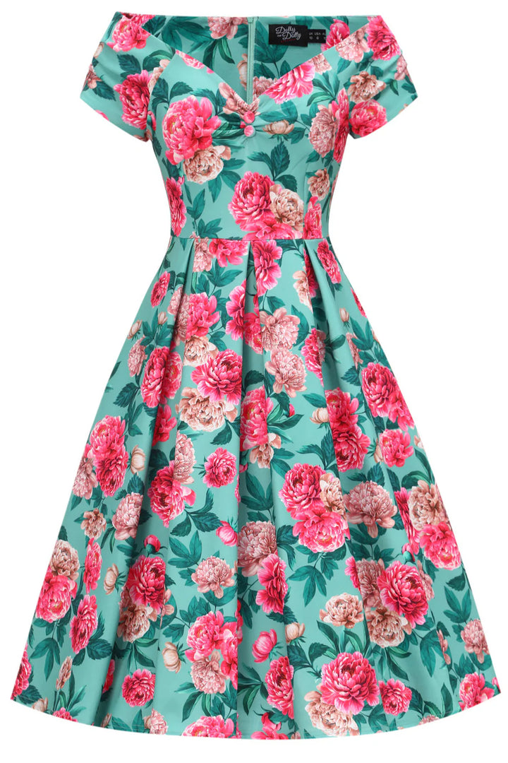 Lily Mint and Pink Peony Dress - Preorder for disdpatch 10th September
