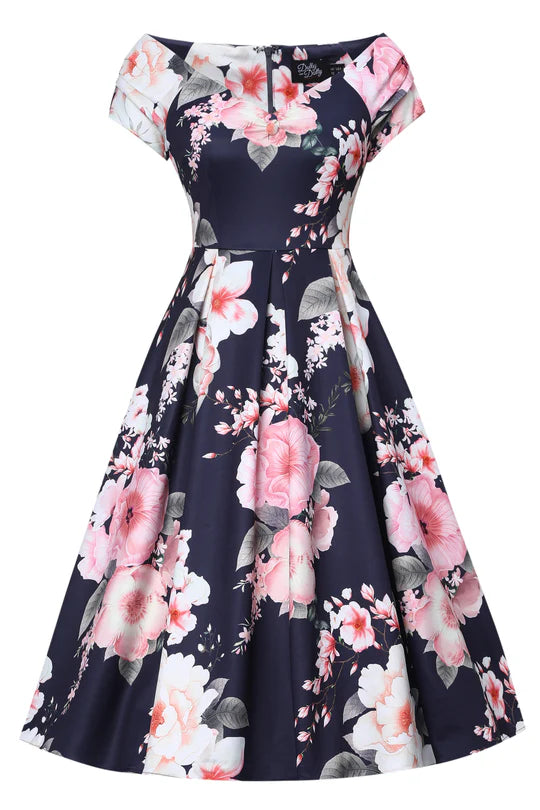 PREORDER - Lily Dress in Navy and Pink Floral - Estimated dispatch 30th of October