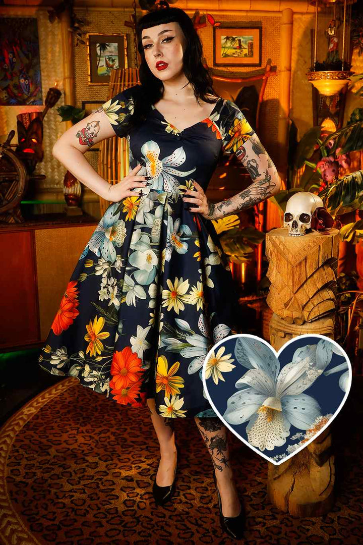 PREORDER - Lily Dress in Navy Tropical Floral - Estimated dispatch date 3rd February