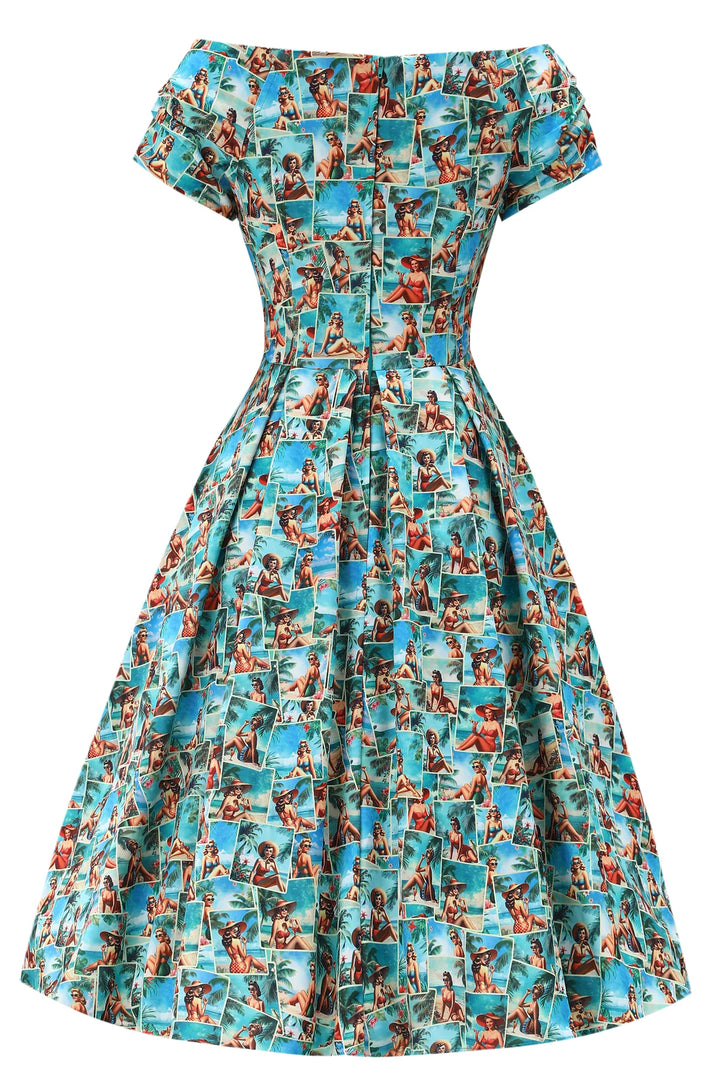 Lily Pinup Postcard Swing Dress - Preorder for dispatch 16th September
